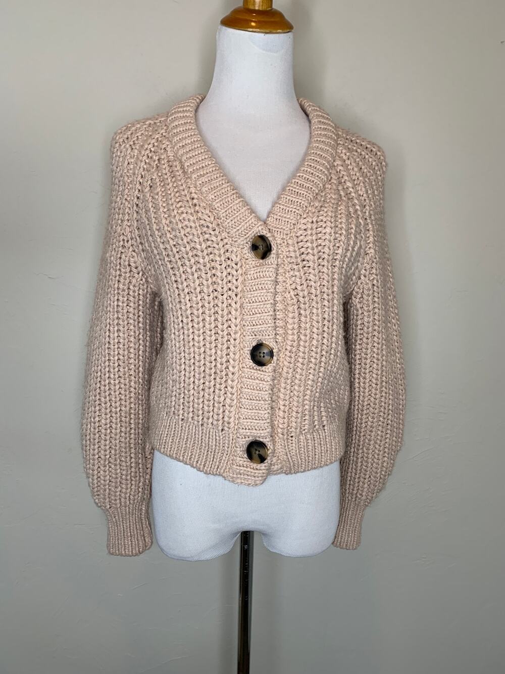 H&M Tan Blush Chunky Cardigan Button Front Sz XS